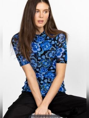 Johnny Was Blue Calanthe Mesh Top